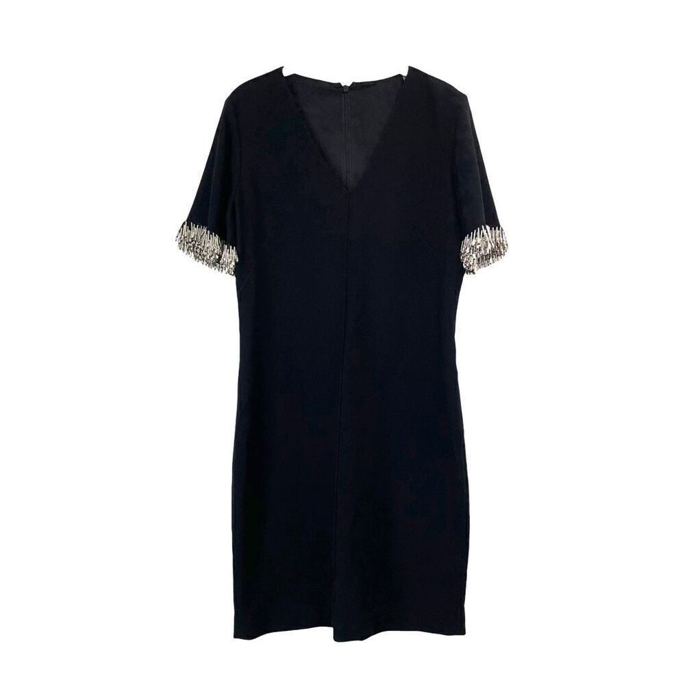 Elie Tahari Beaded Fringe Sheath Dress Size 6 black evening party